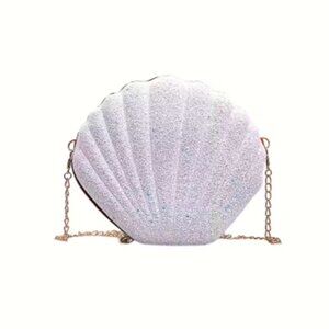 Glam Clam / Sparkle Seashell Crossbody Handbag / White W/ Silver- NWT